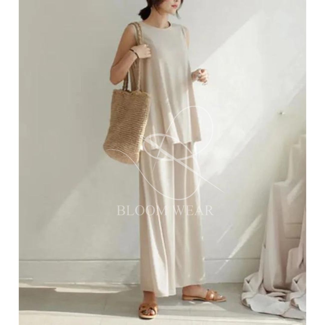 2 Pcs Set Casual Trouser Sleeveless Top Comfortable Trouser SW-0087