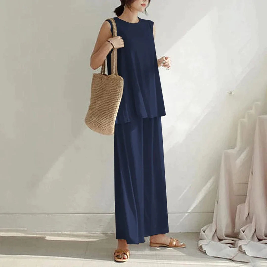 2 Pcs Set Casual Trouser Sleeveless Top Comfortable Trouser SW-0087