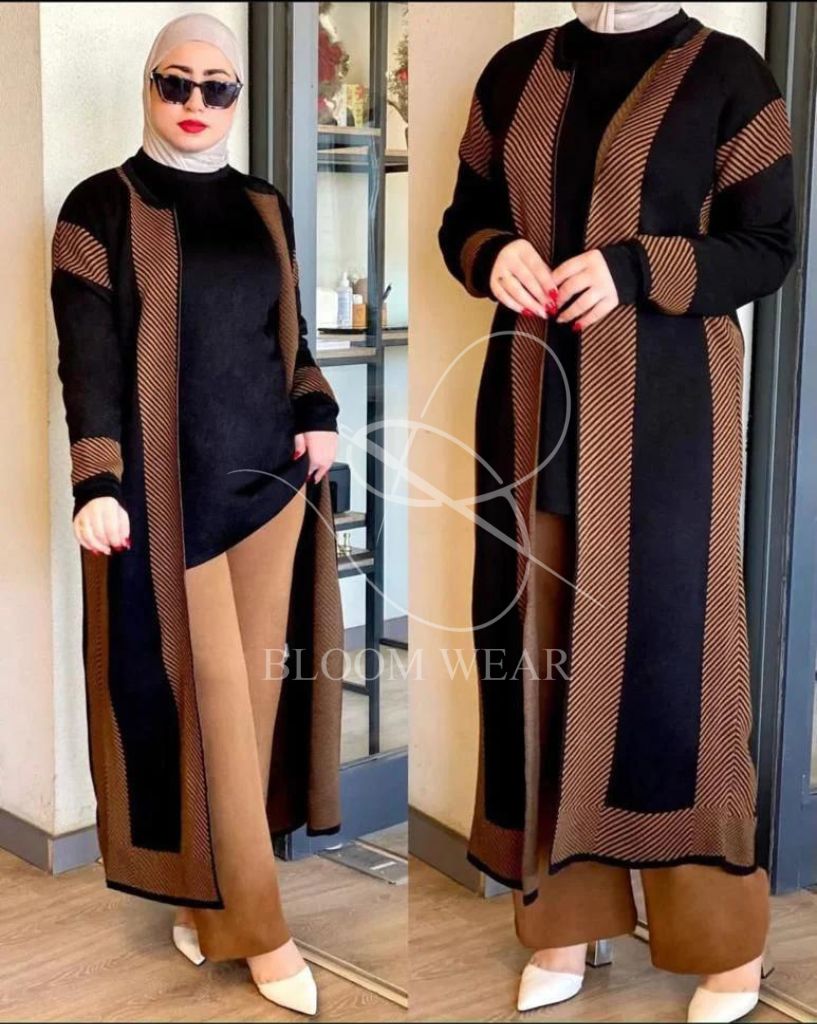 CH-331 Ready To Wear 3 Pcs Winter Fleece Long Cardigan Outfit
