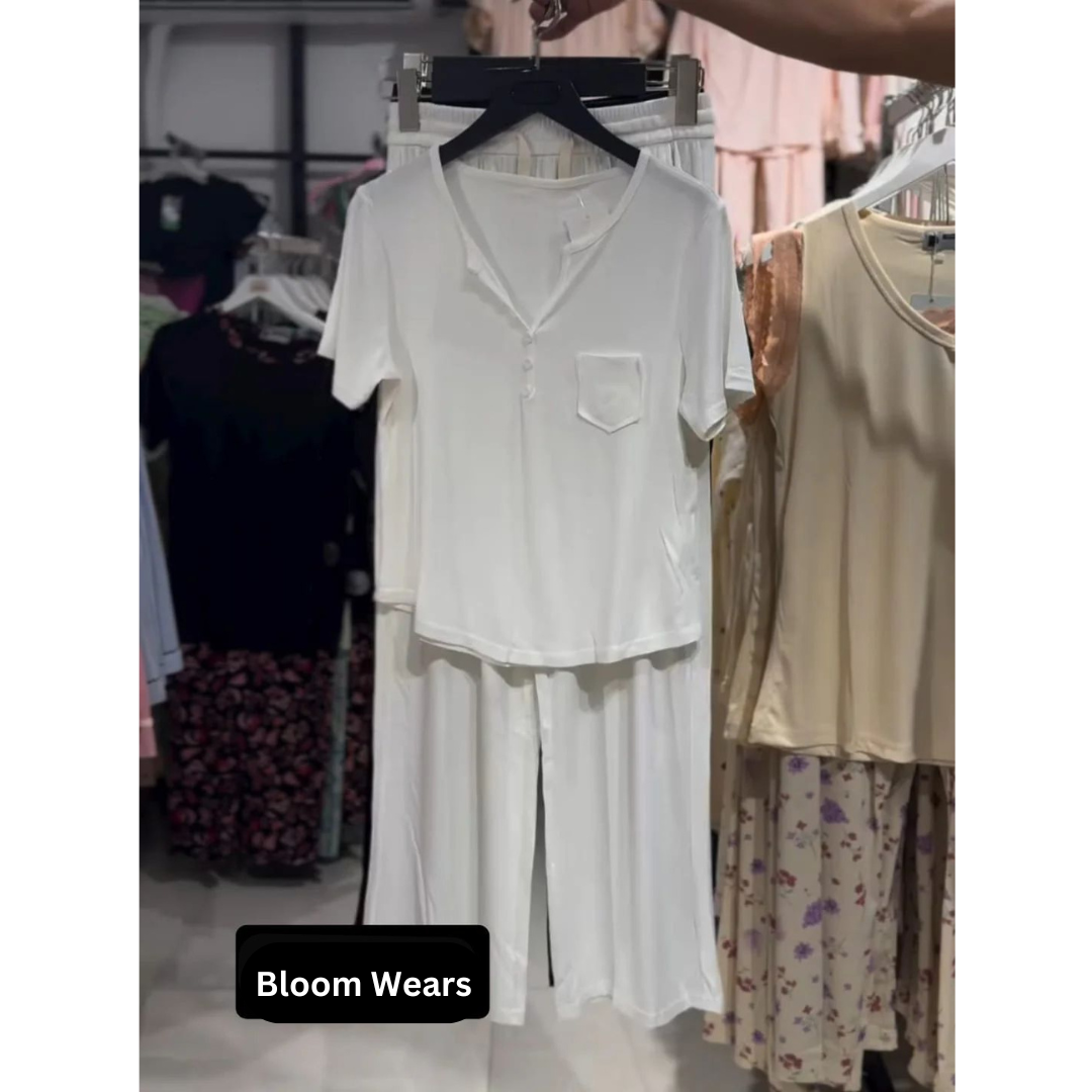 CH-538 2 Pcs Button Casual Top With Straight Trouser