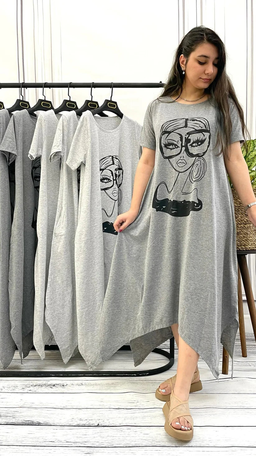 CH # 549 Line Long Loose Causal Summer Tee