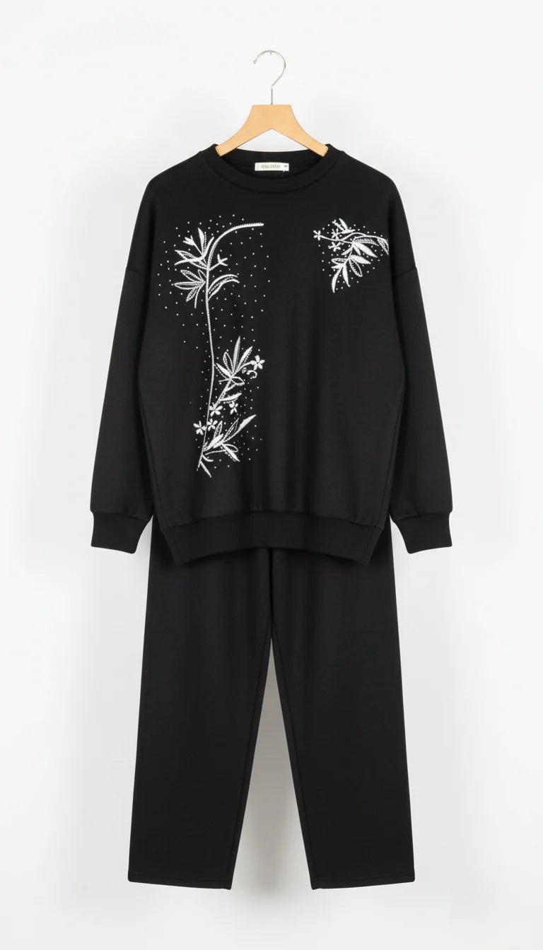 CH 596 The Bloom Wears Floral Printed Warm Fleece Co-ord Set