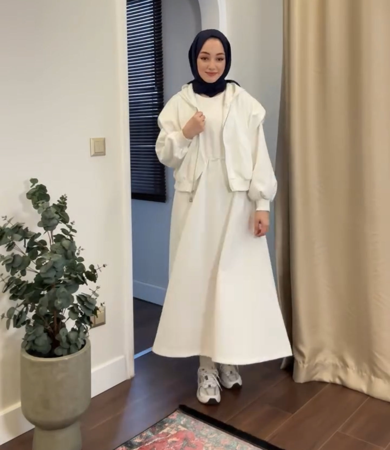 CH 508 Bloomwear 2 Pcs Winter Outfit Long Frock With Upper Fleece Hoodie
