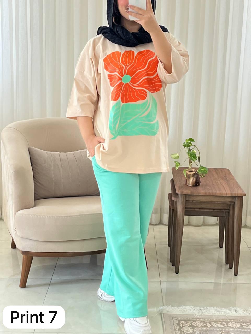 CH # 531 The Bloom Wears Printed Drop-Shoulder Tee Trousers