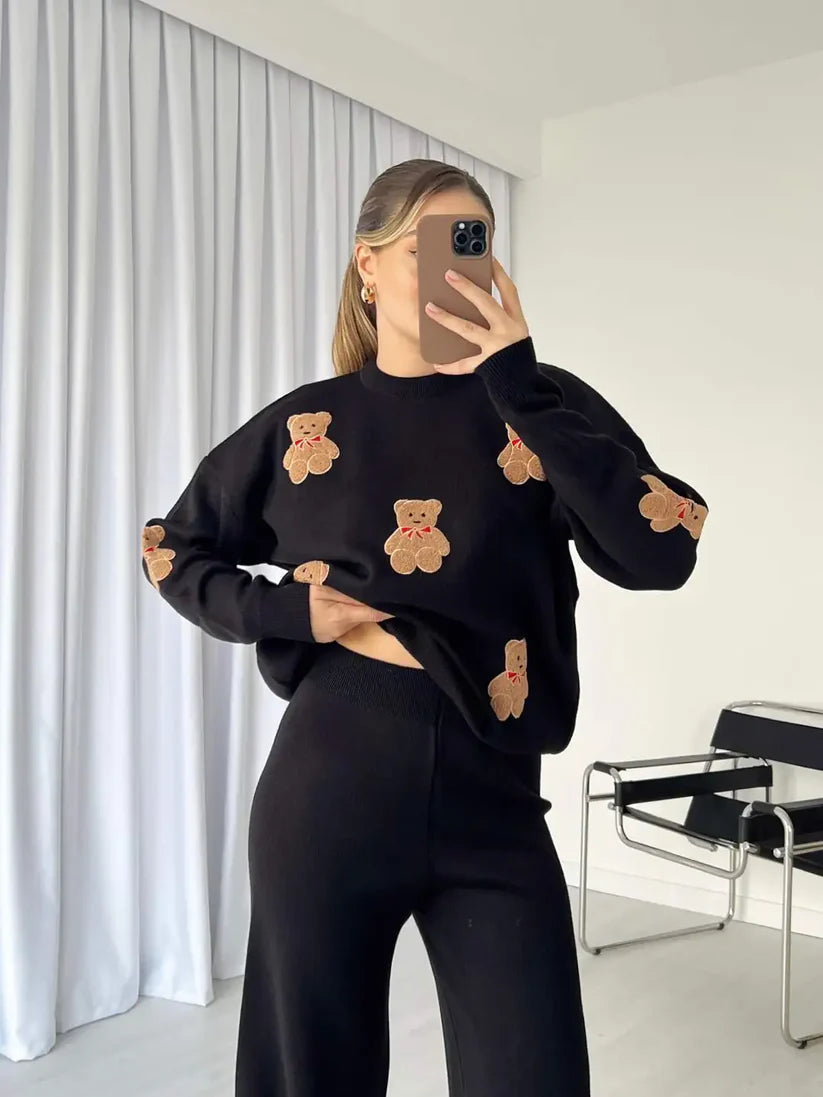 CH 586 Bear Craze 3D Print Winter Fleece Co-ords Set