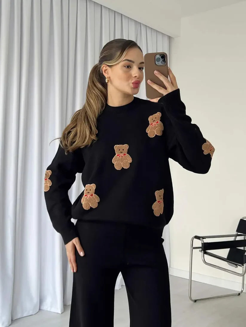 CH 586 Bear Craze 3D Print Winter Fleece Co-ords Set