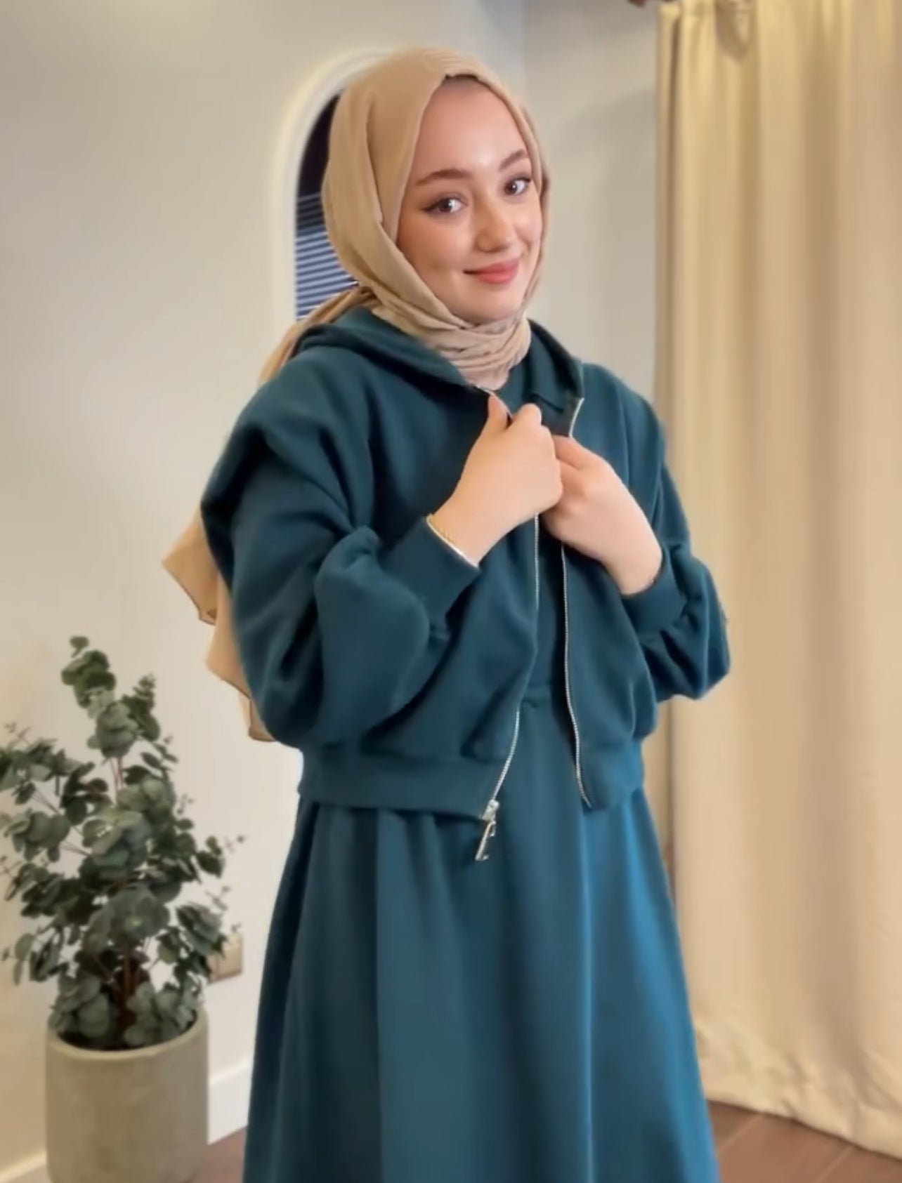 CH 508 Bloomwear 2 Pcs Winter Outfit Long Frock With Upper Fleece Hoodie