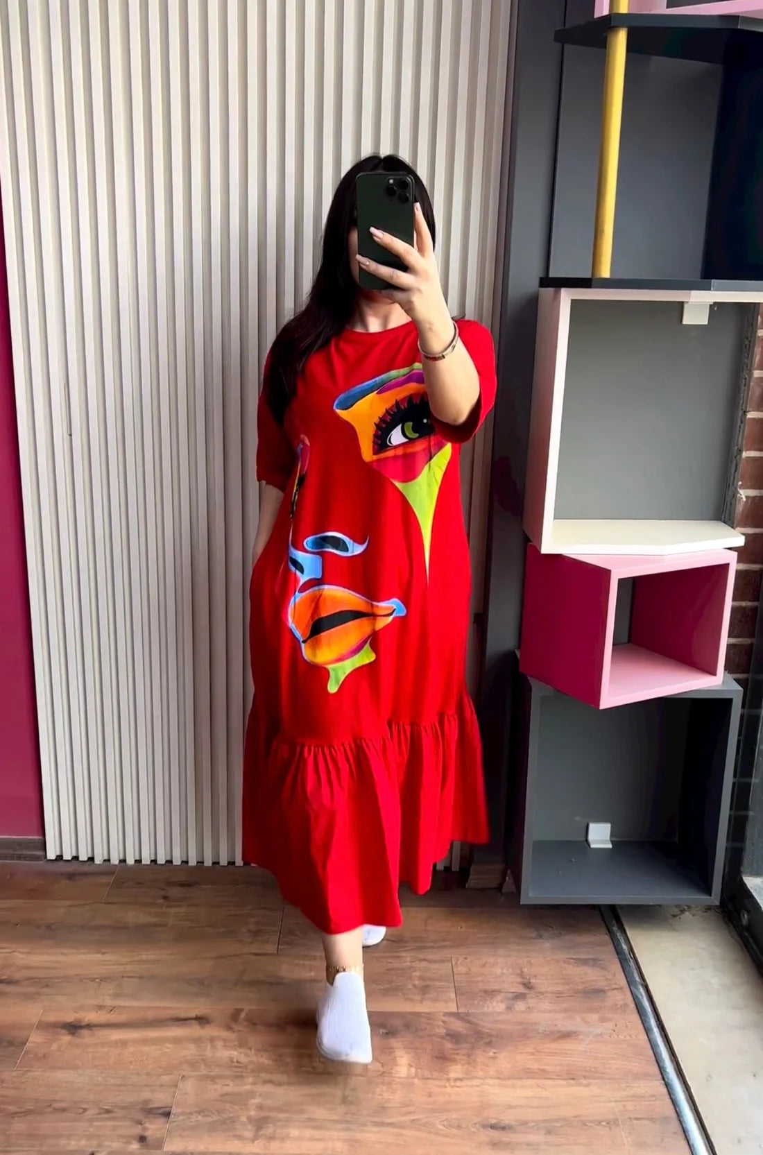 CH-453 Face Printed Long Frill Top