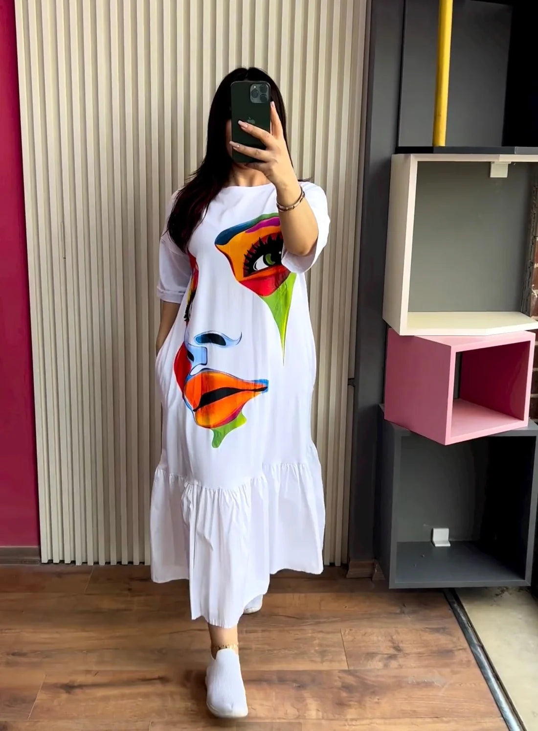 CH-453 Face Printed Long Frill Top