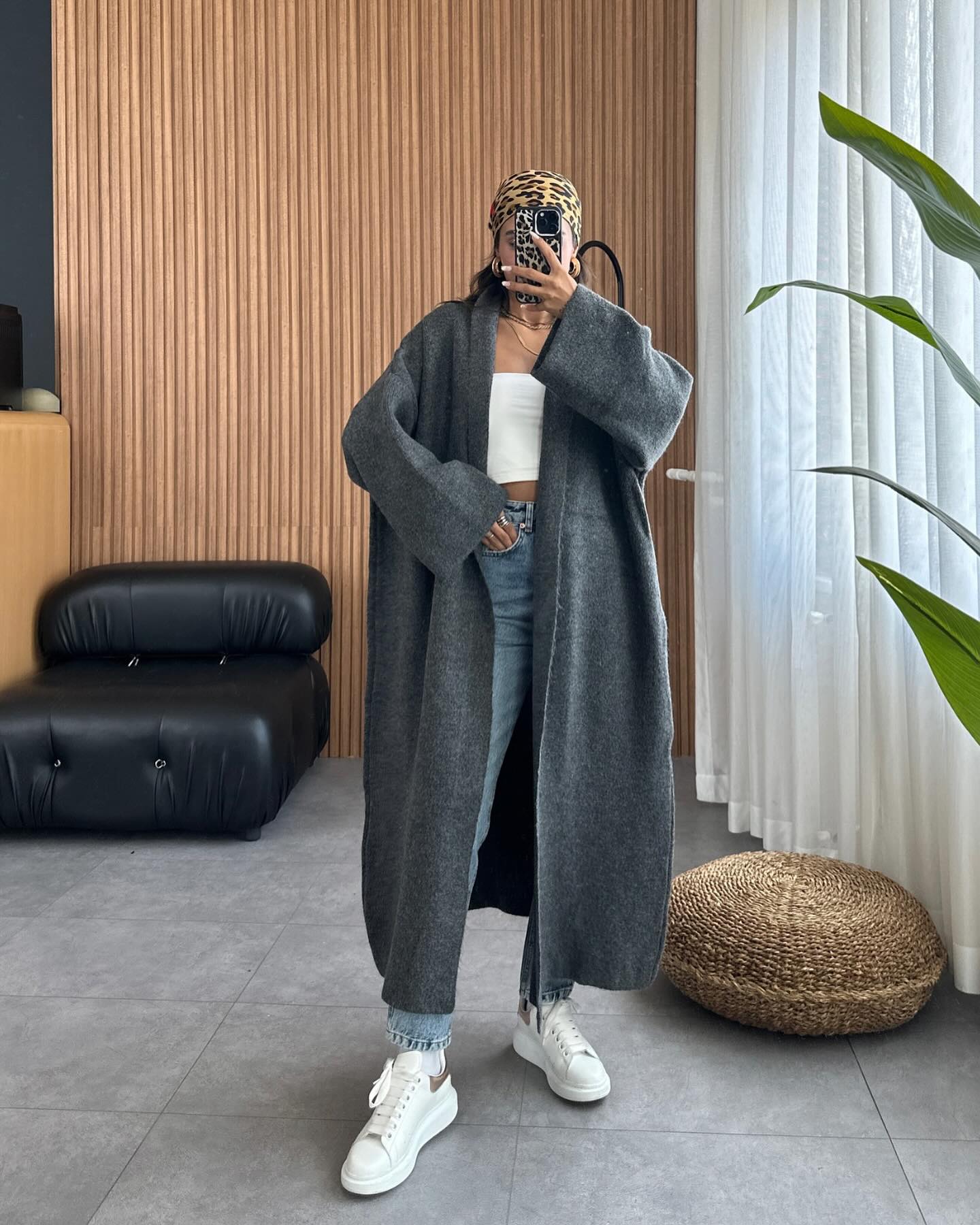 CH 484 Bloomwear Longline Street-Style Long Winter Fleece Fabric Gown Coat