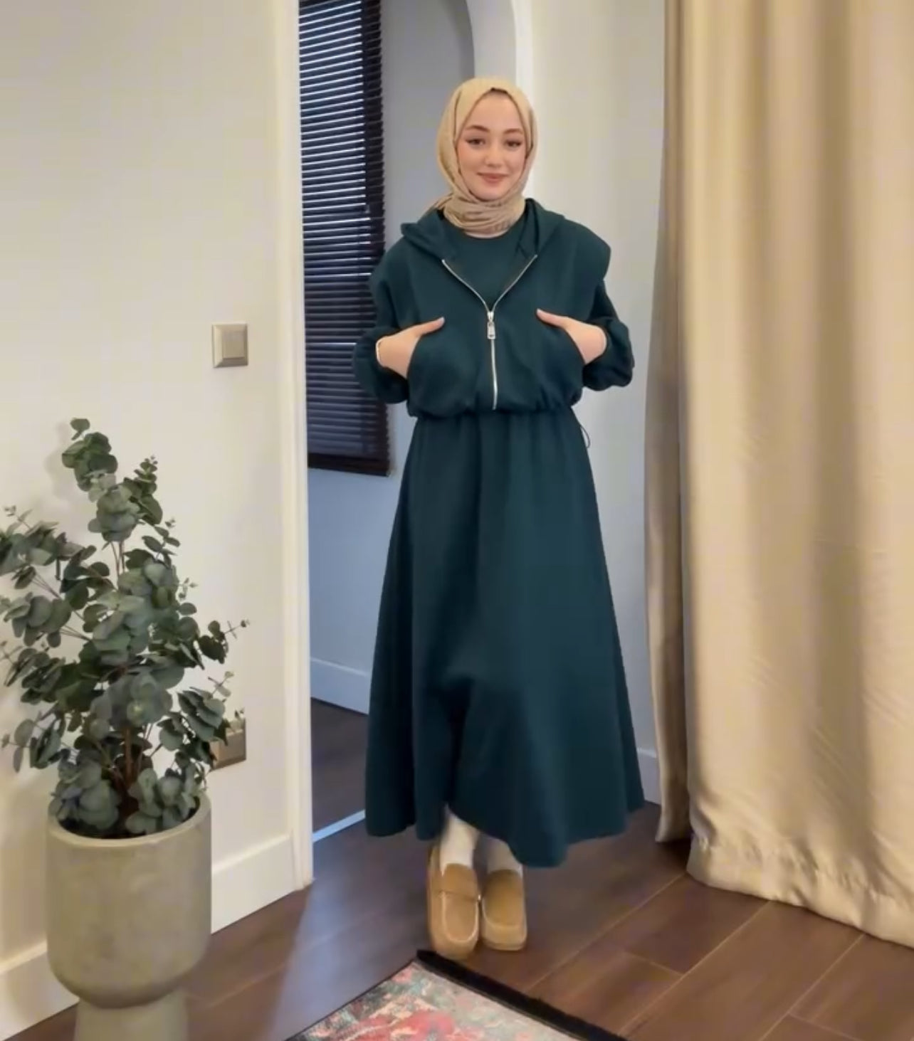 CH 508 Bloomwear 2 Pcs Winter Outfit Long Frock With Upper Fleece Hoodie