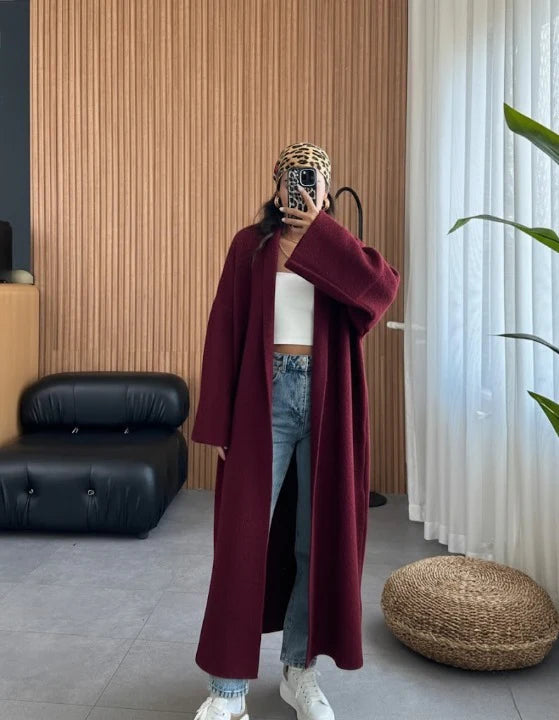 CH 484 Bloomwear Longline Street-Style Long Winter Fleece Fabric Gown Coat
