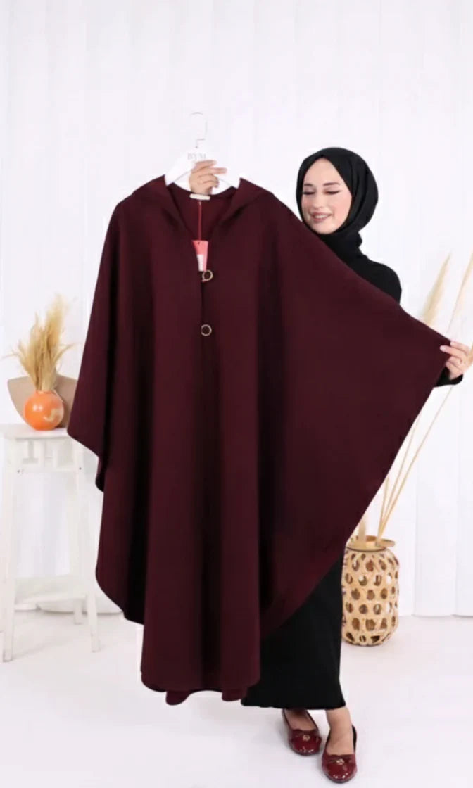 Ch 591 Long hooded Button Windbreaker Cloak
