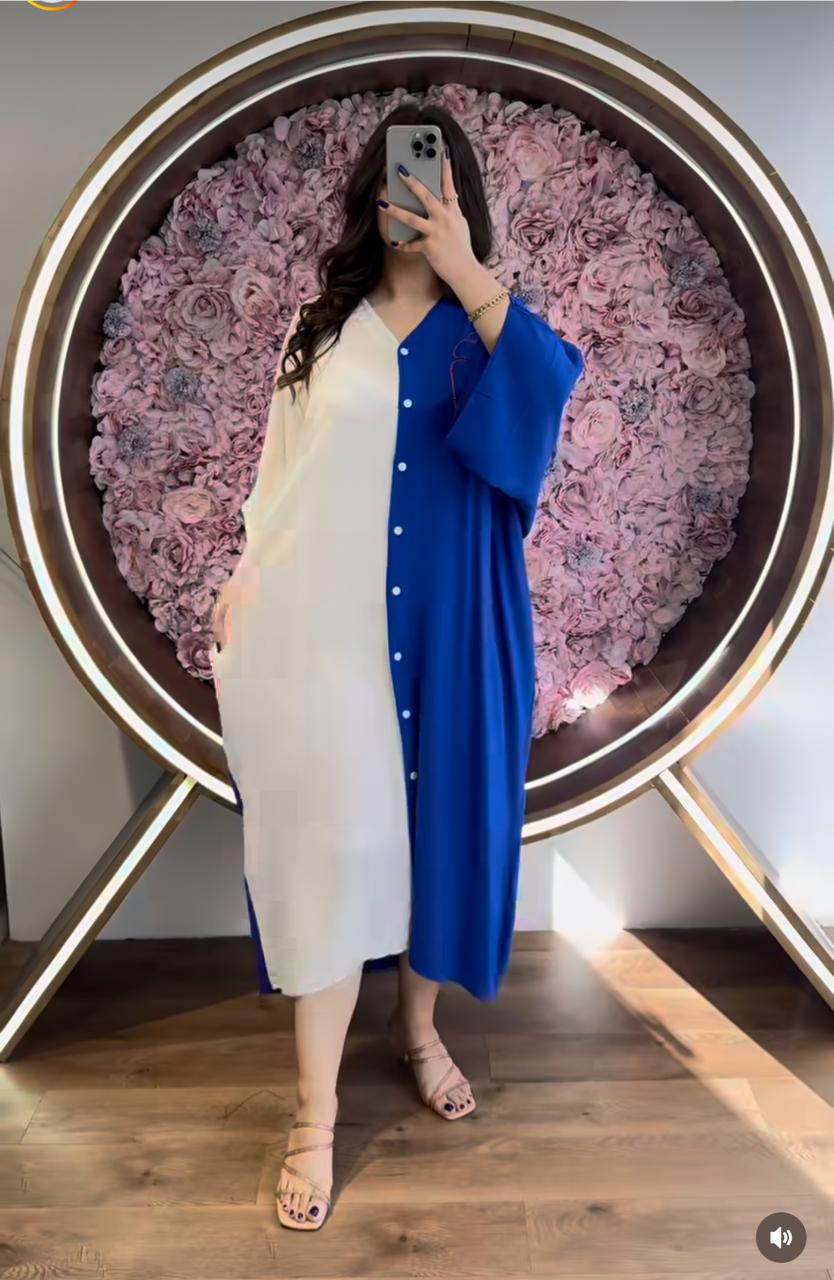 CH # 423 Embroidery Style V Neck Long Dress