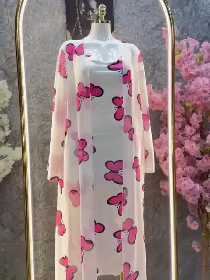 CH 572 - 2 Piece Butterfly Printed Long Gown Dress