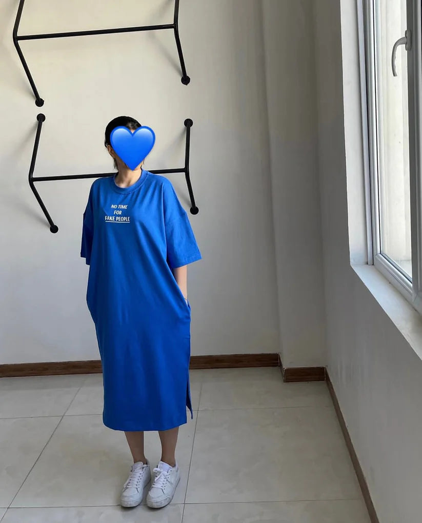 Ch # 461 No Time For Fake People Drop Shoulder Long Top Tee