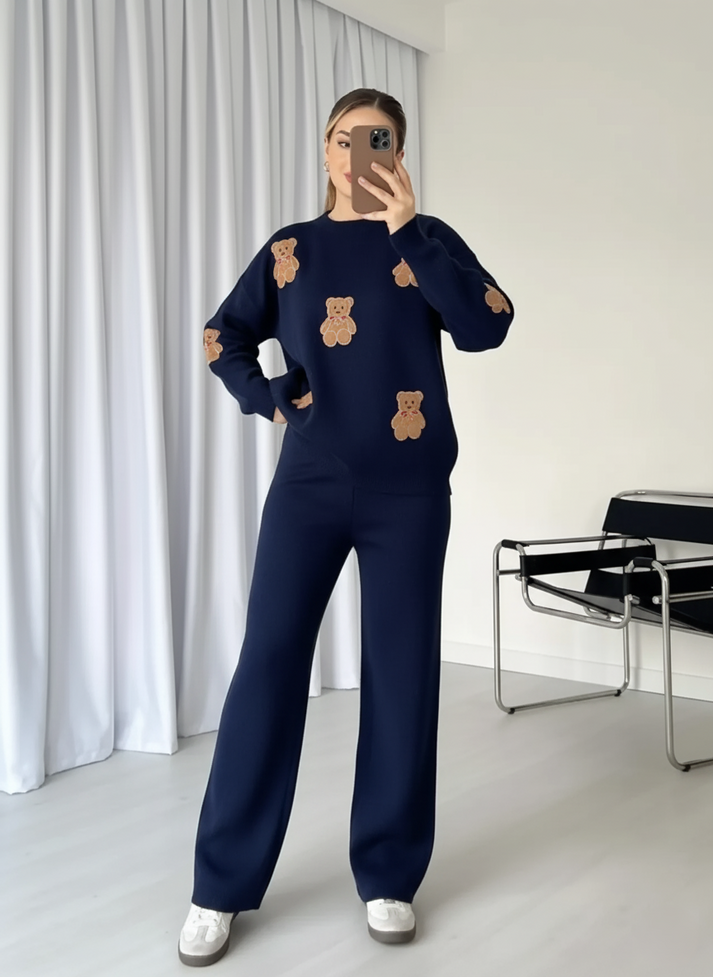 CH 586 Bear Craze 3D Print Winter Fleece Co-ords Set