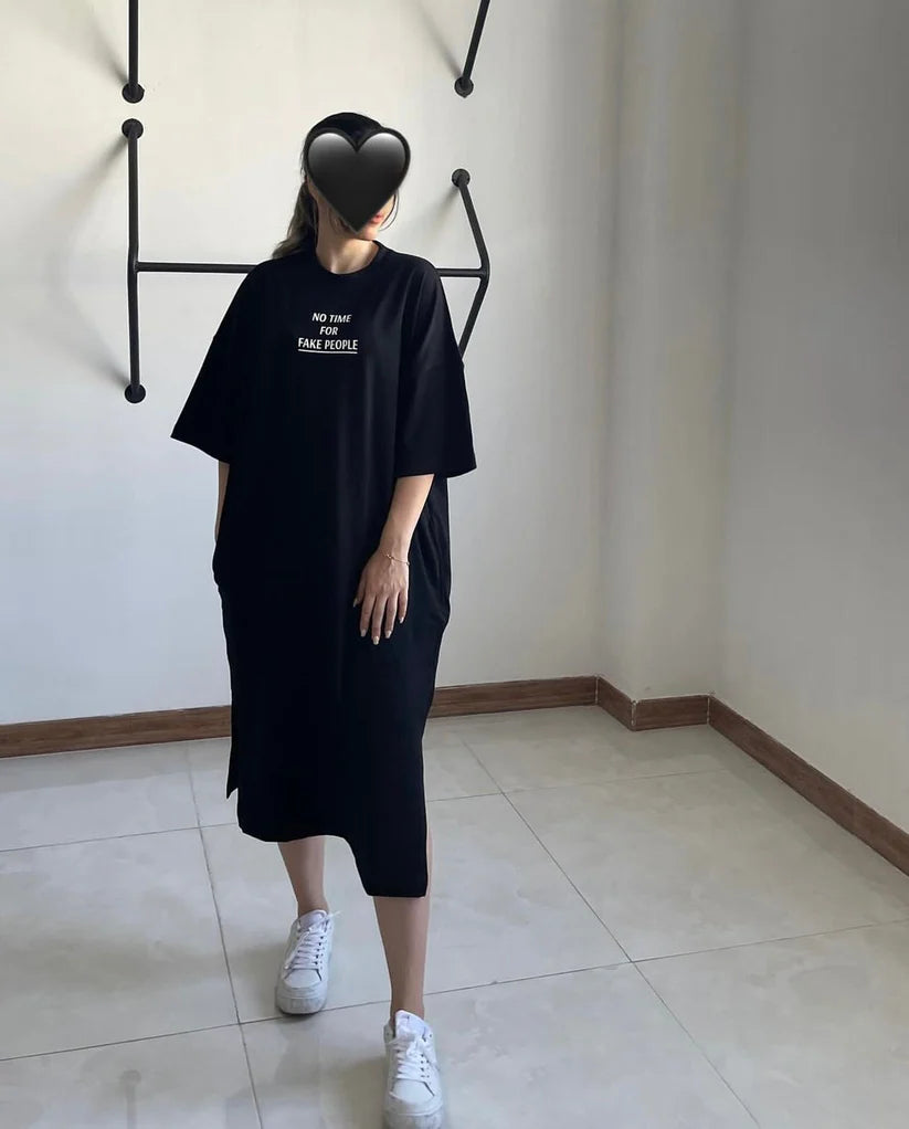 Ch # 461 No Time For Fake People Drop Shoulder Long Top Tee