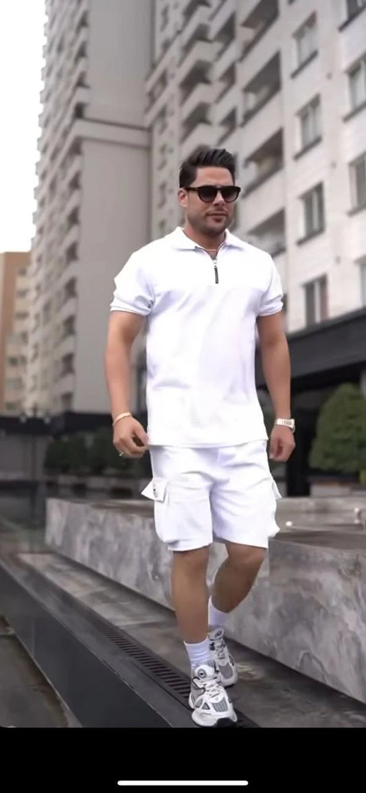 LI#36 COLLAR STYLE WITH ZIPPER LINING T-SHIRT AND SHORTS