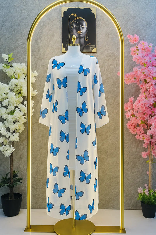 CH 572 - 2 Piece Butterfly Printed Long Gown Dress