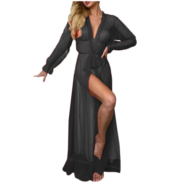 Thebloomwears Sexy Hot Erotic Women Nightwear Long Mesh Sleepwear Long NightGowns See Through Sheer Mesh Night Dress CH # 341