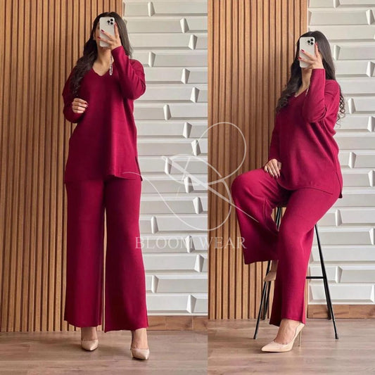 LY-0017 2 Pcs V Neck Winter Outfit