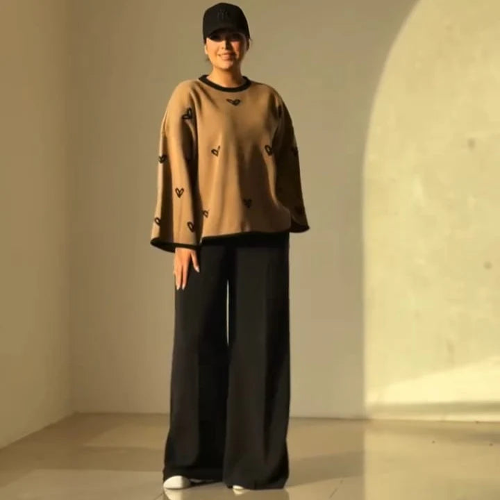 Ch 584 Warm & Cozy 2 Piece Outfit Winter Fleece Co-ord Set with Heart Prints