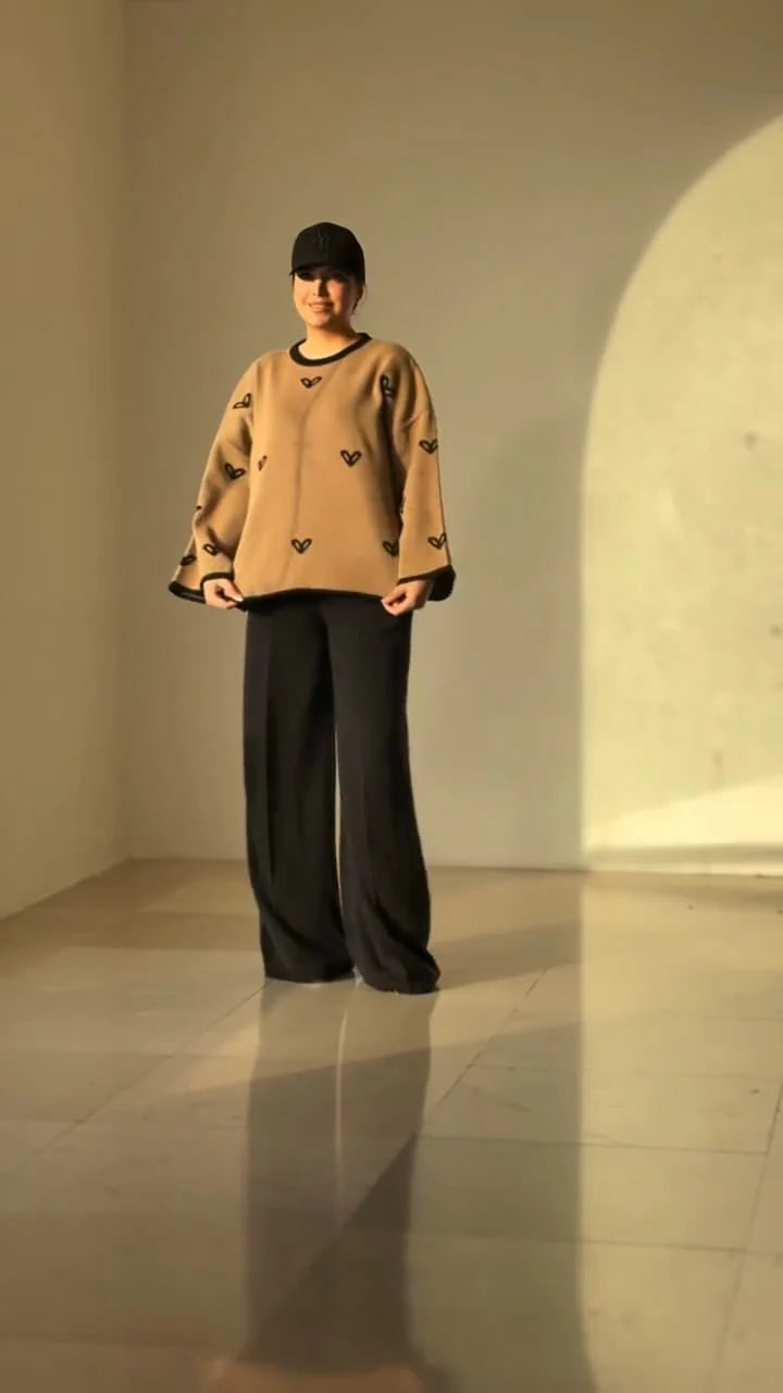 Ch 584 Warm & Cozy 2 Piece Outfit Winter Fleece Co-ord Set with Heart Prints