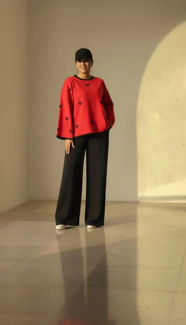 Ch 584 Warm & Cozy 2 Piece Outfit Winter Fleece Co-ord Set with Heart Prints