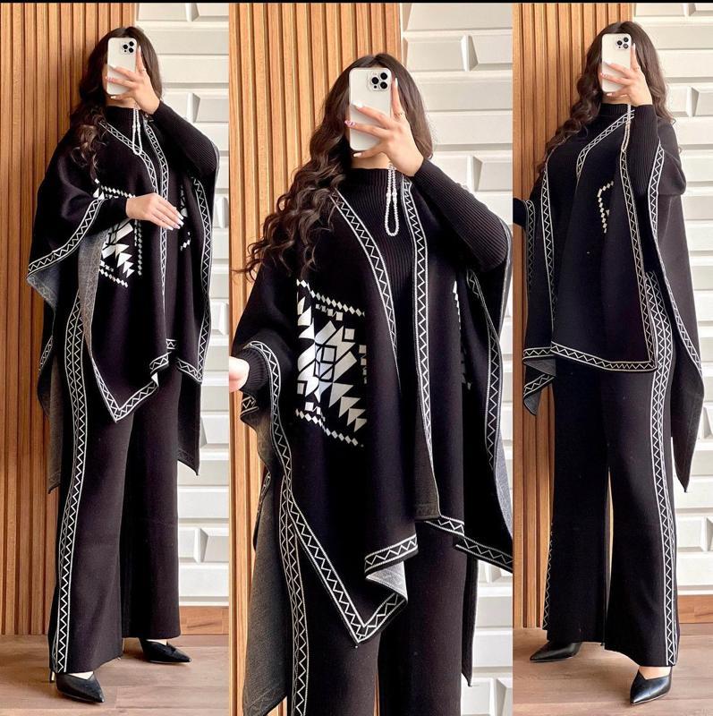 CH # 370 READY TO WEAR WINTER 3 PIECE FLEECE SUIT CAPE SHAWL HIGH NECK & TROUSER