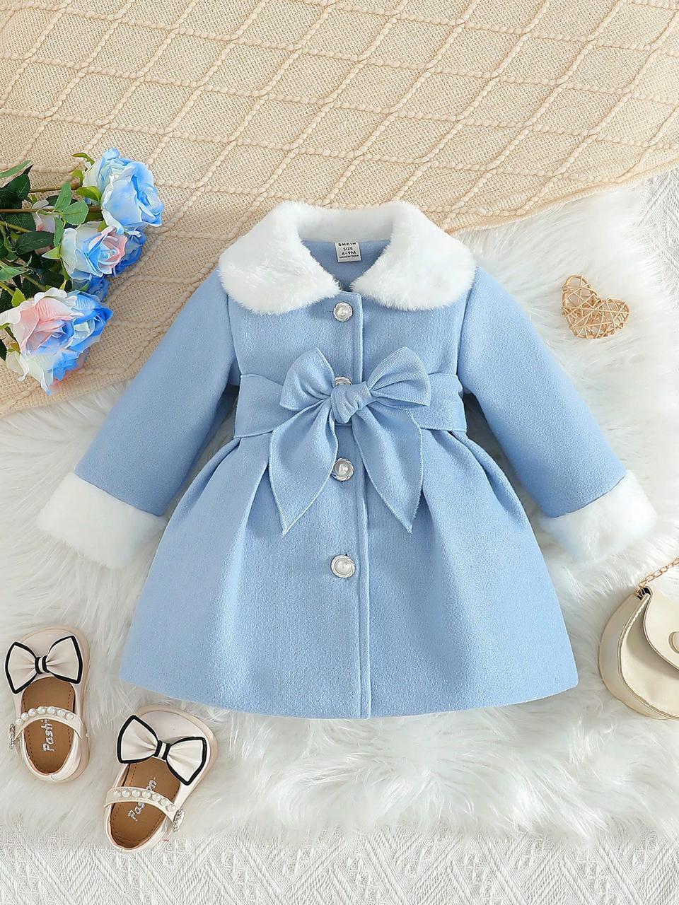 KIDS-24 Blocking Collar Bow Decor Jacket