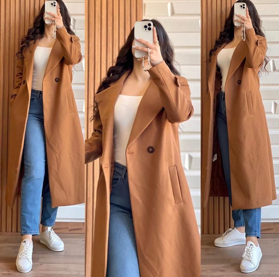 LY-0023 Bloom's Long Fleece Trench Coat For Women's