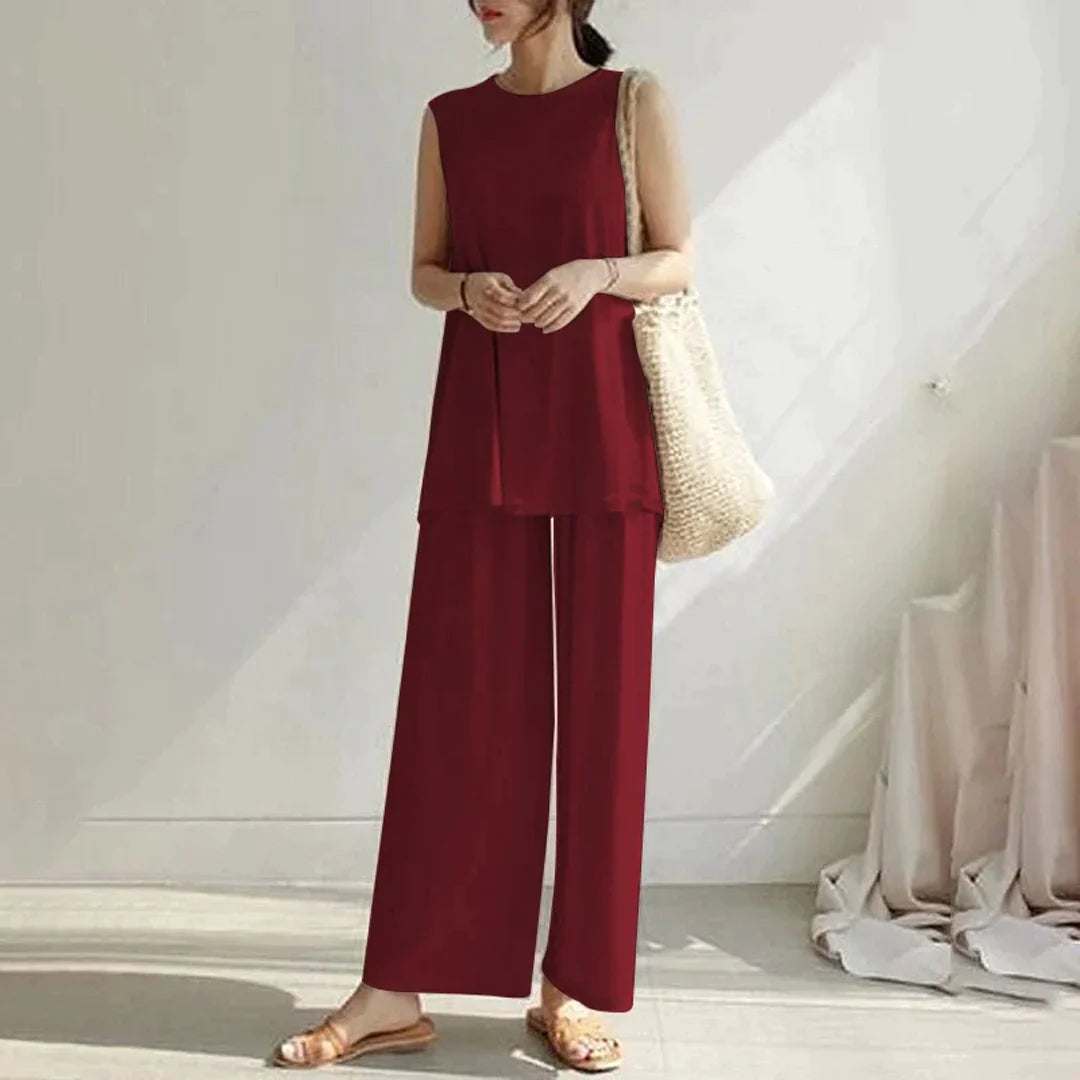 2 Pcs Set Casual Trouser Sleeveless Top Comfortable Trouser SW-0087