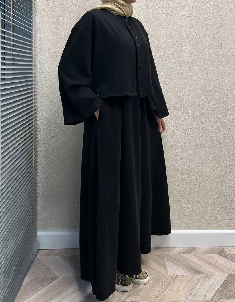 CH 608 - 2 Pcs Winter Outfit Long Frock With Upper Fleece Jacket