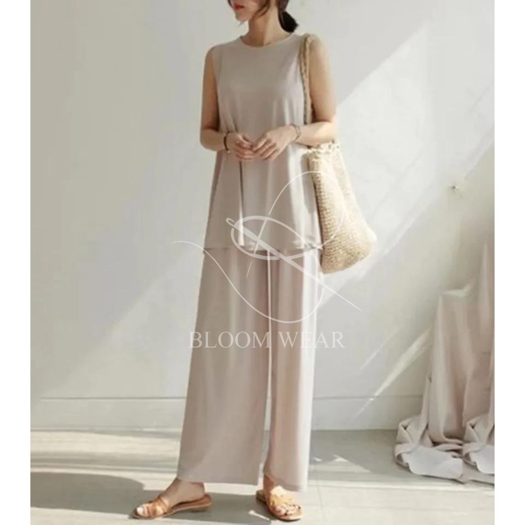 2 Pcs Set Casual Trouser Sleeveless Top Comfortable Trouser SW-0087