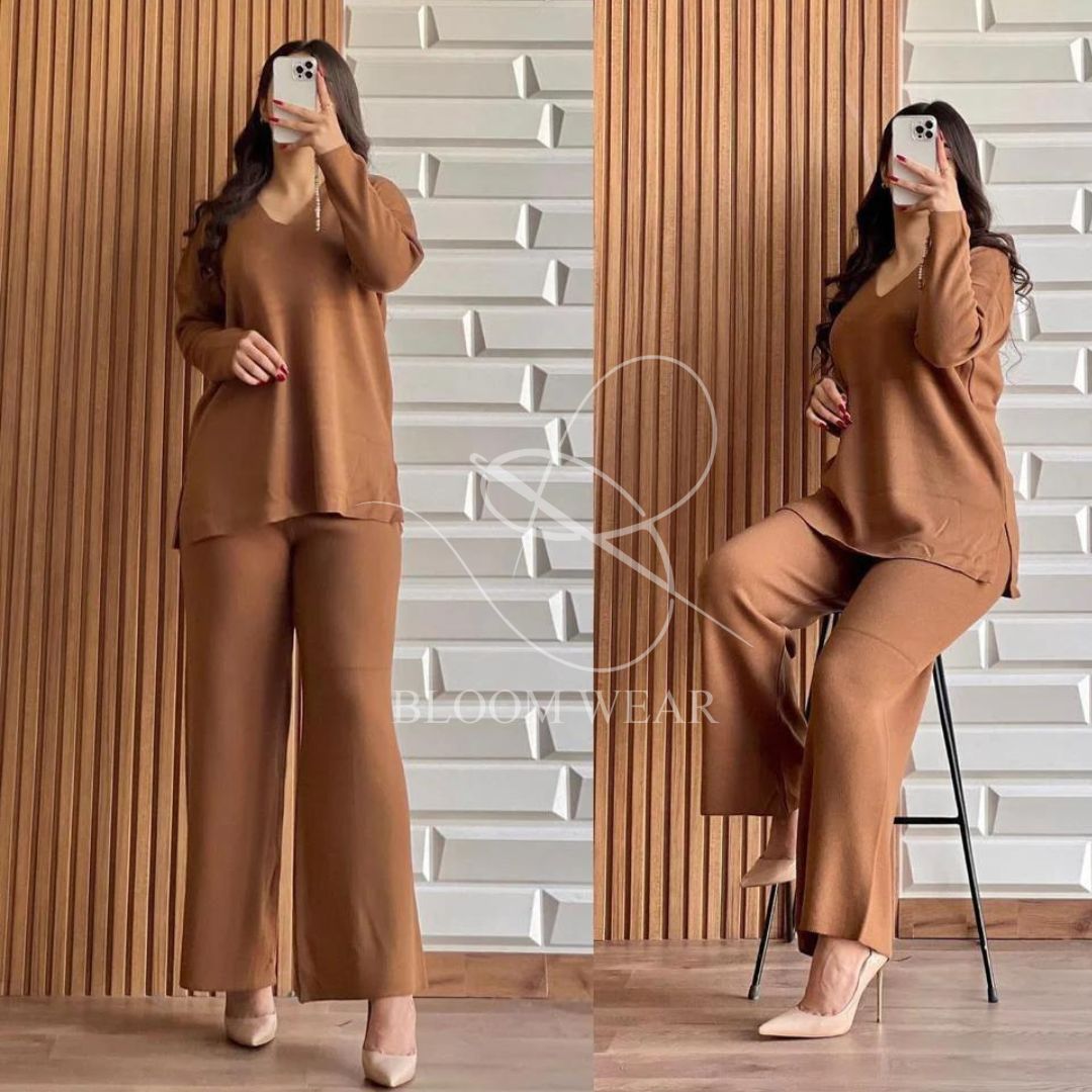 LY-0017 2 Pcs V Neck Winter Outfit