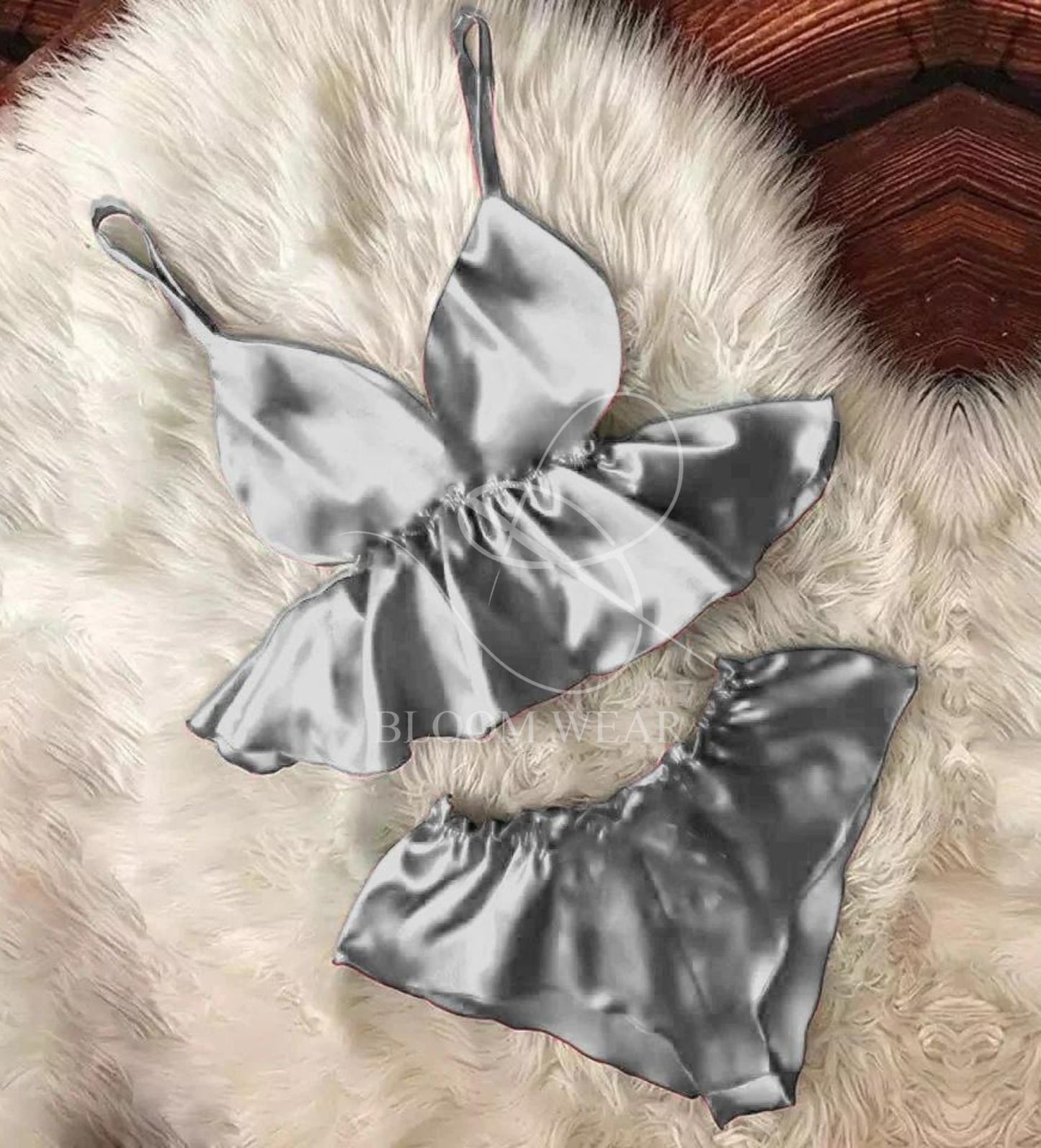 WOMEN V-NECK EYELASH CAMI BOWKNOT SHORTS SET CHK # P46