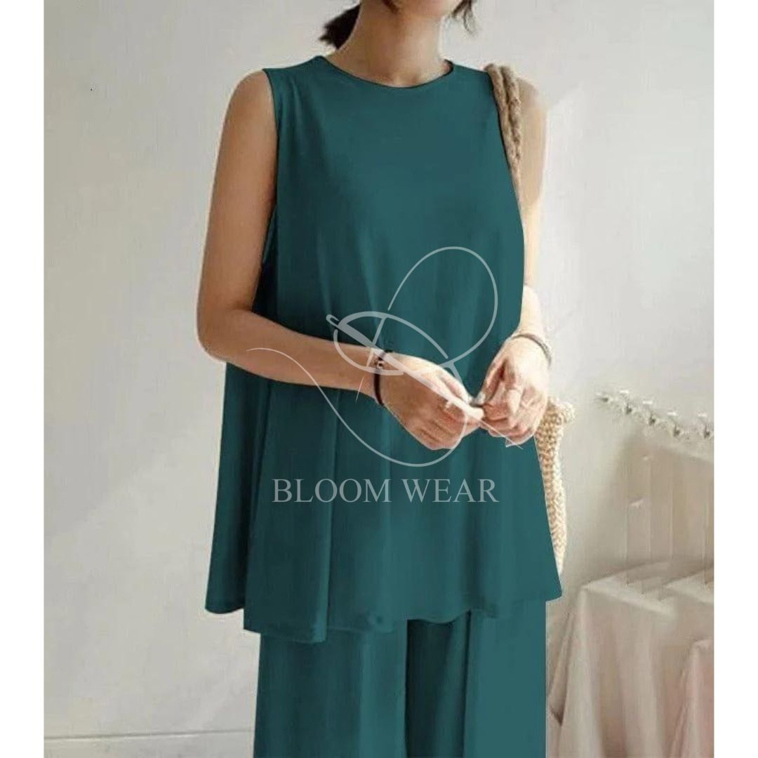 2 Pcs Set Casual Trouser Sleeveless Top Comfortable Trouser SW-0087