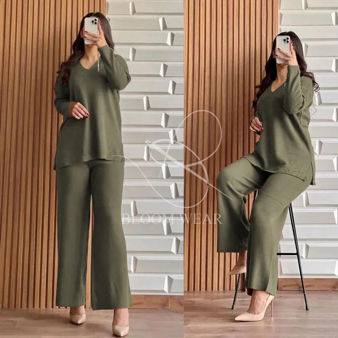 LY-0017 2 Pcs V Neck Winter Outfit