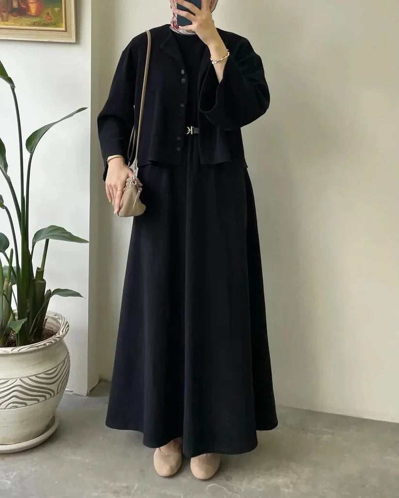 CH 608 - 2 Pcs Winter Outfit Long Frock With Upper Fleece Jacket