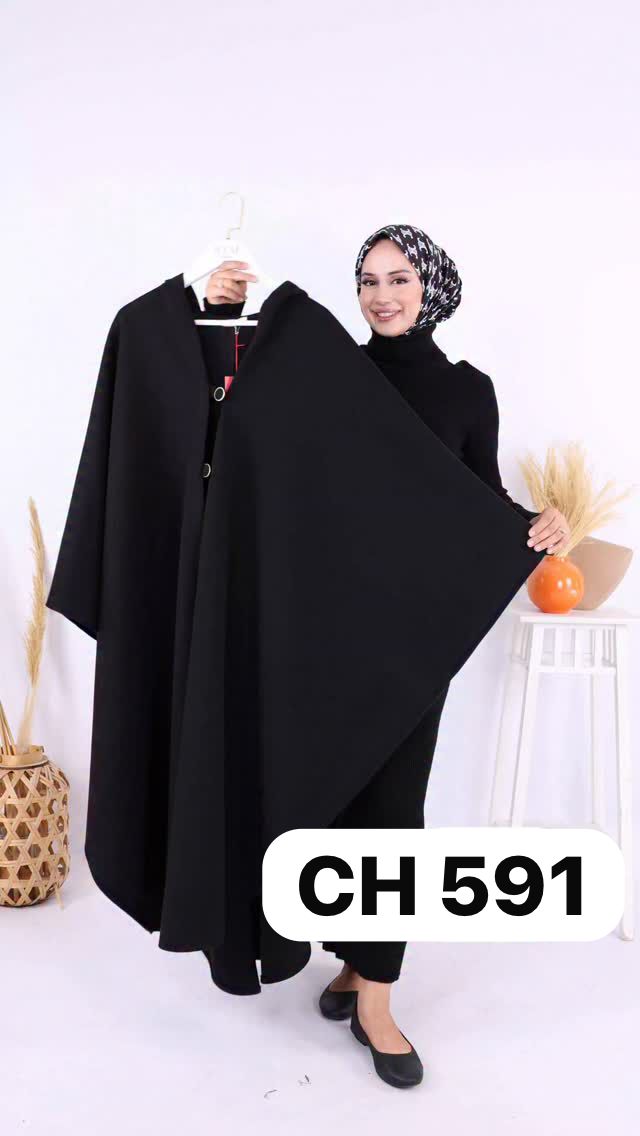 Ch 591 Long hooded Button Windbreaker Cloak