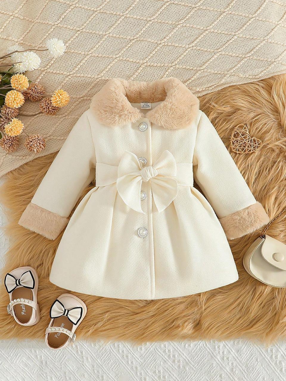 KIDS-24 Blocking Collar Bow Decor Jacket