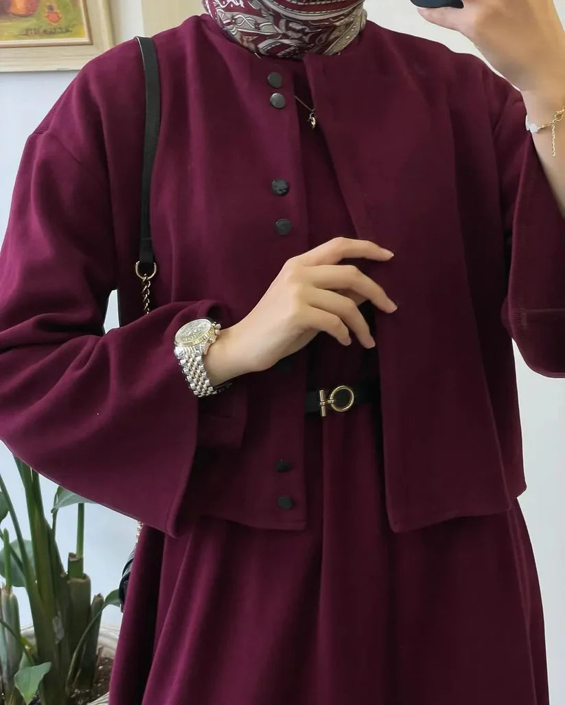 CH 608 - 2 Pcs Winter Outfit Long Frock With Upper Fleece Jacket