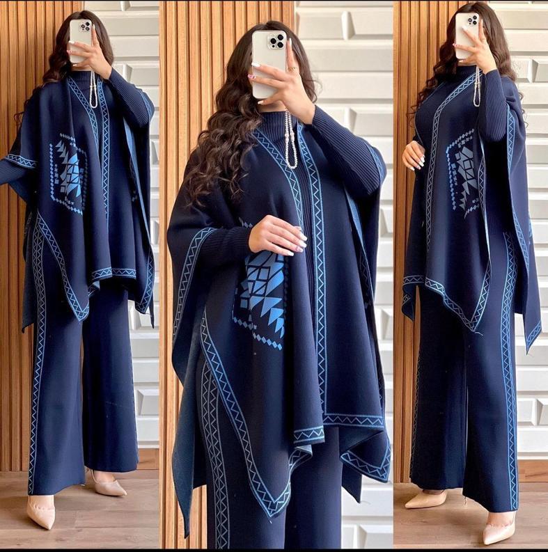 CH # 370 READY TO WEAR WINTER 3 PIECE FLEECE SUIT CAPE SHAWL HIGH NECK & TROUSER