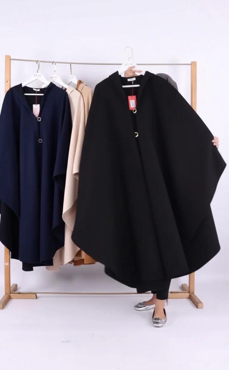 Ch 591 Long hooded Button Windbreaker Cloak