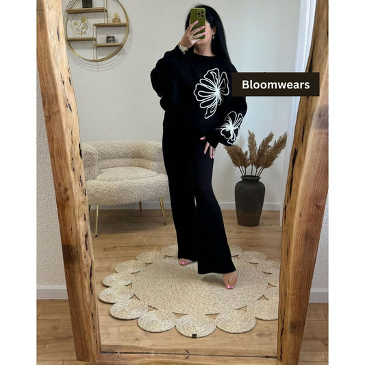 CH 494 Bloomwear Drop Shoulder Oversized Petal Printed Fleece Co ord Set For Winters