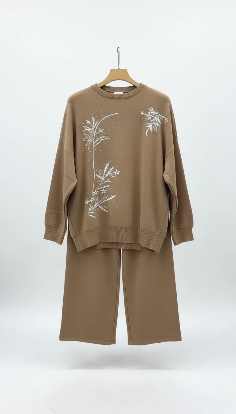 CH 596 The Bloom Wears Floral Printed Warm Fleece Co-ord Set