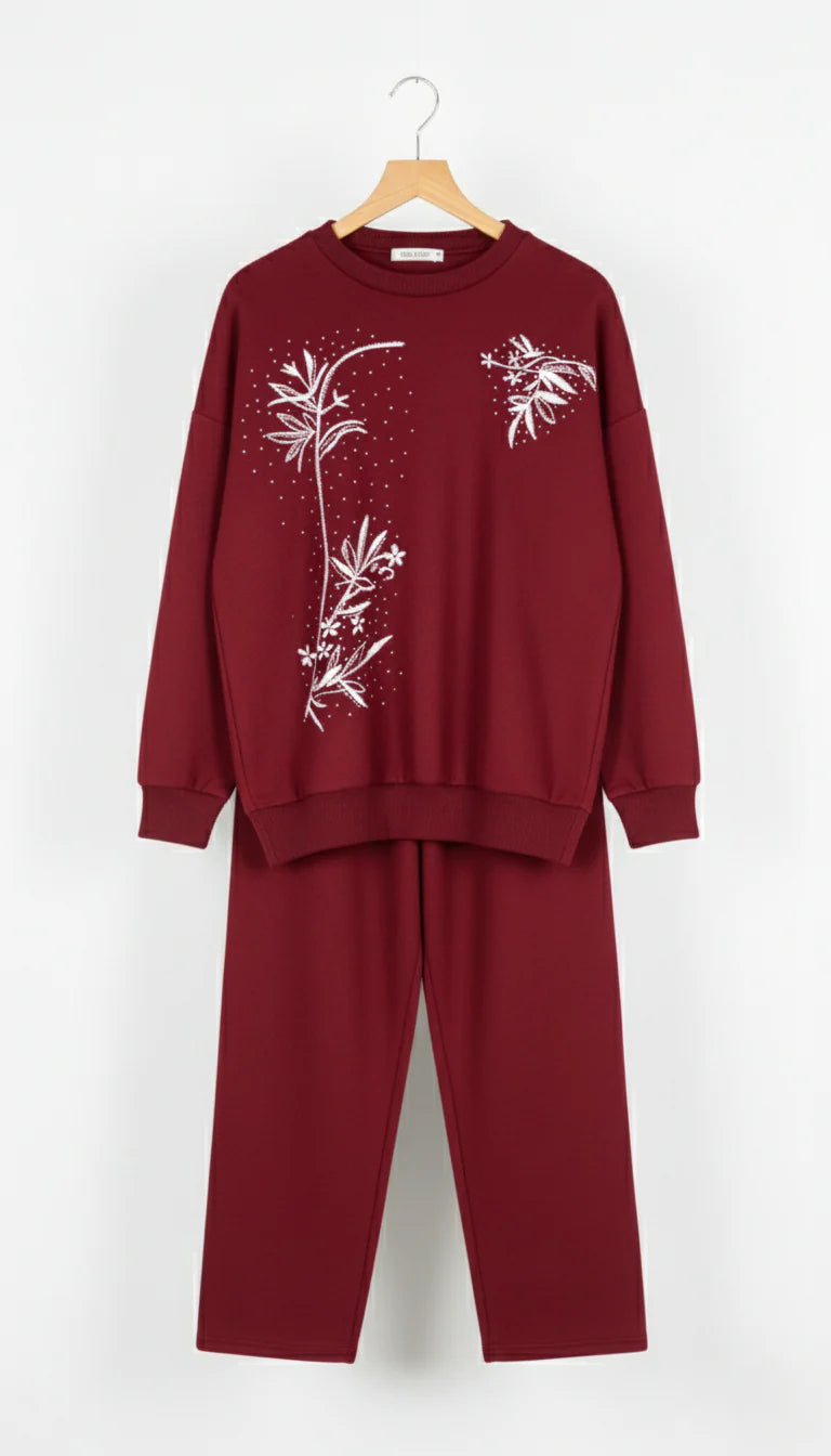 CH 596 The Bloom Wears Floral Printed Warm Fleece Co-ord Set