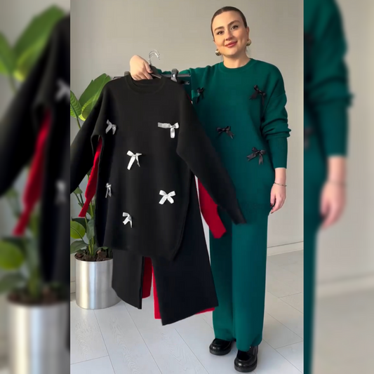 CH 525 The Bloom Wears Bow Style Warm Fleece Winter Co-ord Set.
