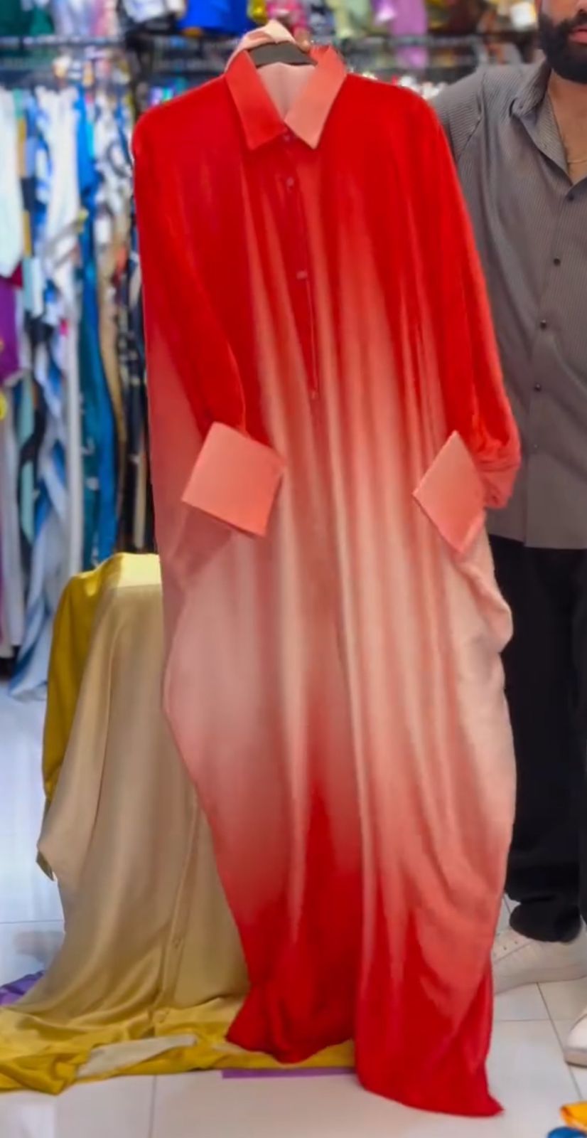 CH 532 Collar Shaded Style Silk Kaftaan Dress
